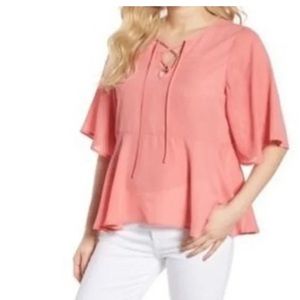 Cupcakes & Cashmere NEW pink tie front flutter sleeves blouse S spring Easter